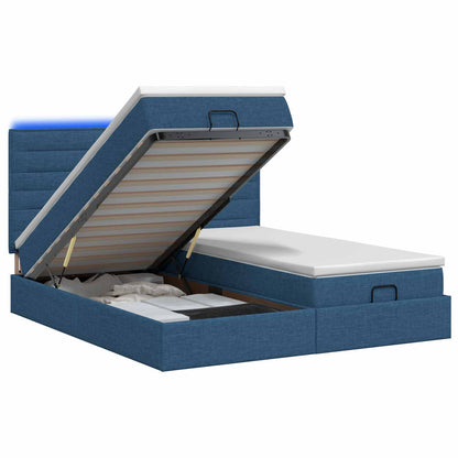 Letto Ottomano con Materasso e LED Blu 180 x 200 cm Tessuto