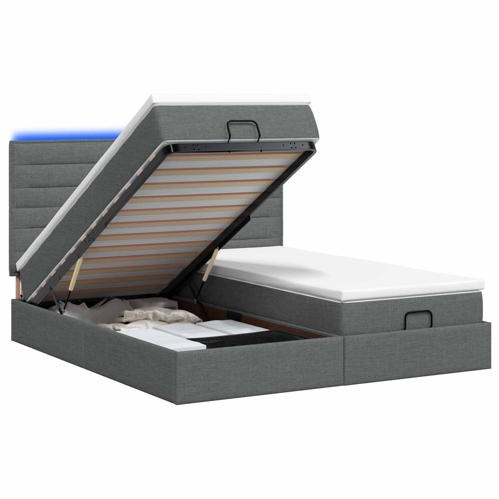 Letto Ottomano con Materasso e LED Grigio Scuro 200 x 200 cm | homemem39