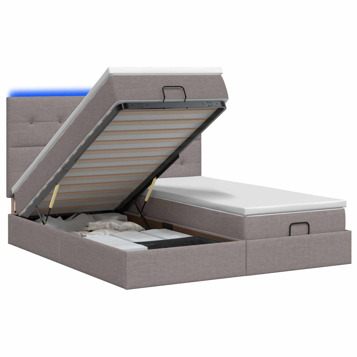 Letto Ottomano con Materasso e LED Tortora 160 x 200 cm Tessuto | homemem39