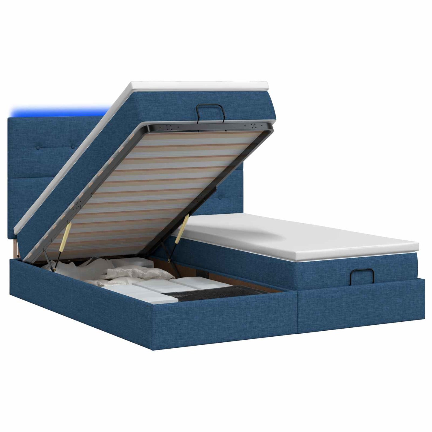 Letto Ottomano con Materasso e LED Blu 160 x 200 cm Tessuto