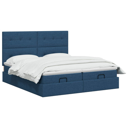 Letto Ottomano con Materasso e LED Blu 160 x 200 cm Tessuto