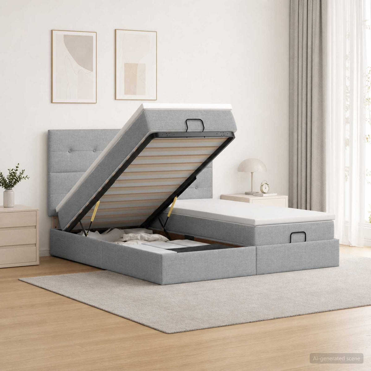 Letto Ottomano con Materasso e LED Grigio Chiaro 180 x 200 cm - homemem39