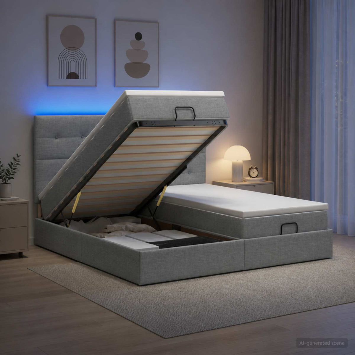 Letto Ottomano con Materasso e LED Grigio Chiaro 180 x 200 cm - homemem39