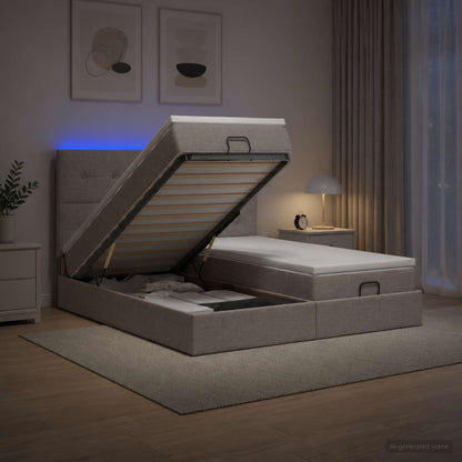 Letto Ottomano con Materasso e LED Tortora 180 x 200 cm Tessuto | homemem39