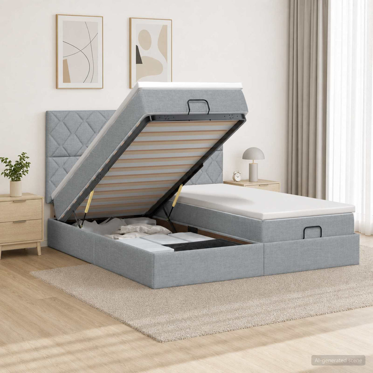 Letto Ottomano con Materasso e LED Grigio Chiaro 200 x 200 cm - homemem39