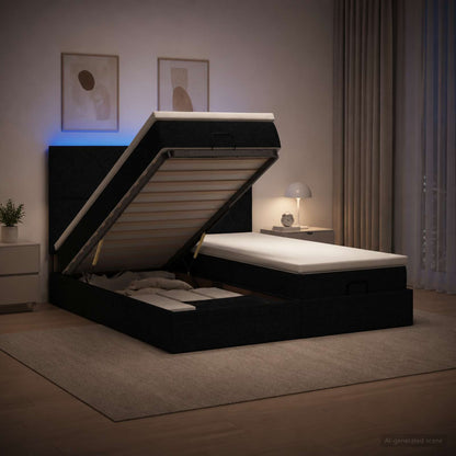 Letto Ottomano con Materasso e LED Nero 180 x 200 cm Tessuto | homemem39