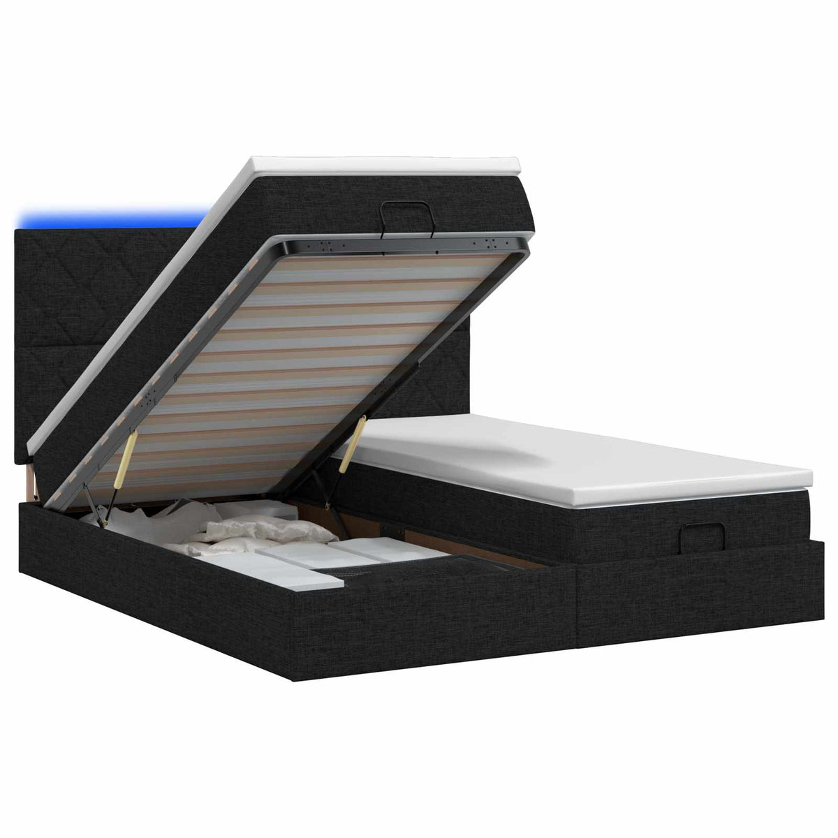 Letto Ottomano con Materasso e LED Nero 180 x 200 cm Tessuto | homemem39