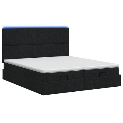 Letto Ottomano con Materasso e LED Nero 180 x 200 cm Tessuto | homemem39