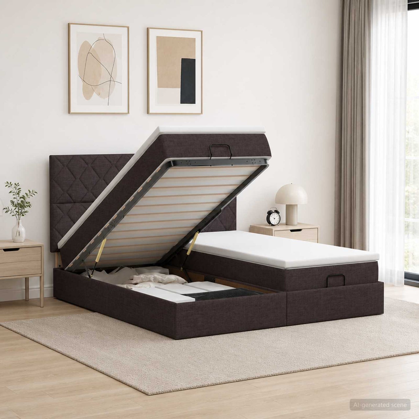 Letto Ottomano con Materasso e LED Marrone Scuro 200 x 200 cm