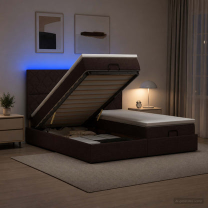 Letto Ottomano con Materasso e LED Marrone Scuro 200 x 200 cm