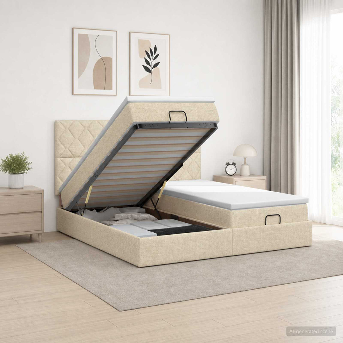 Letto ottomano con materasso con testiera 2 pz Tessuto