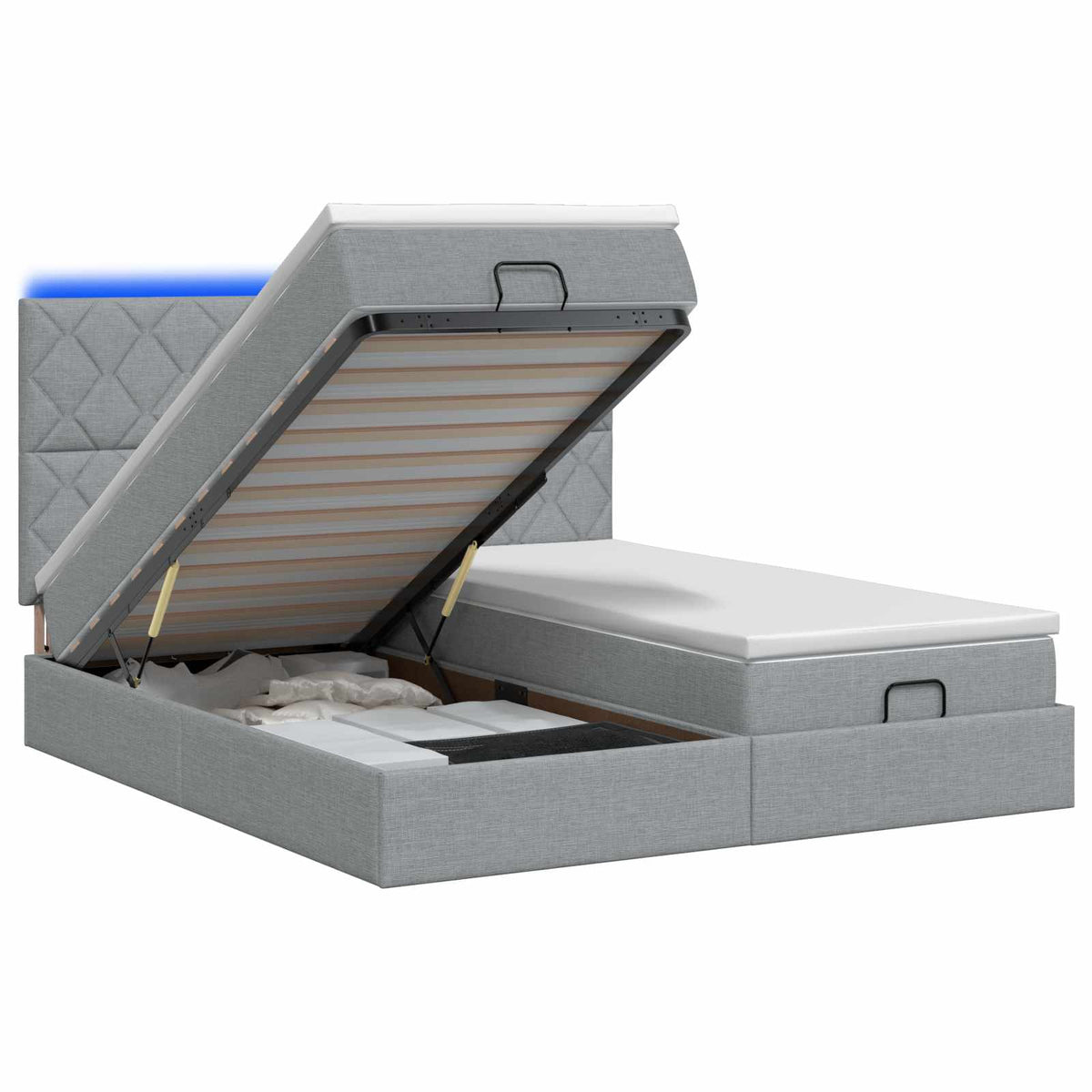 Letto Ottomano con Materasso e LED Grigio Chiaro 200 x 200 cm - homemem39