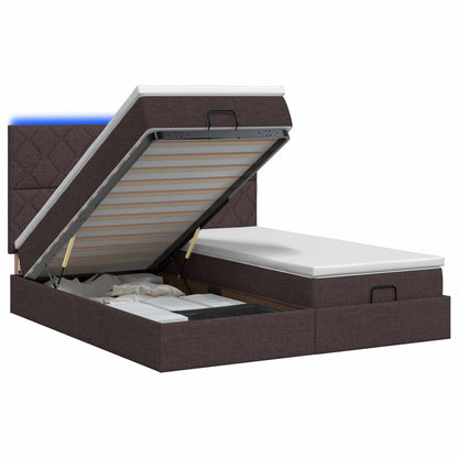 Letto Ottomano con Materasso e LED Marrone Scuro 200 x 200 cm