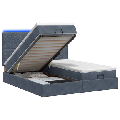 Letto Ottomano con Materasso e LED Grigio Scuro 160 x 200 cm | homemem39