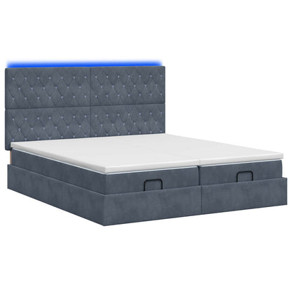 Letto Ottomano con Materasso e LED Grigio Scuro 160 x 200 cm | homemem39