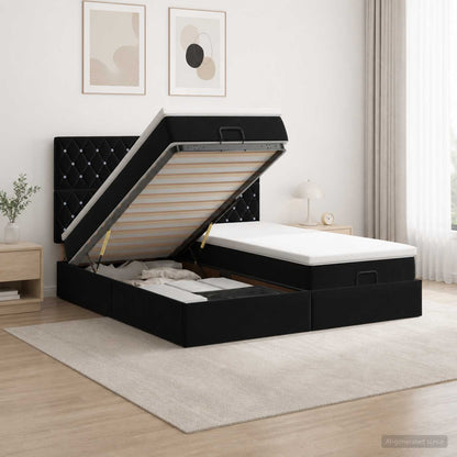 Letto Ottomano con Materasso e LED Nero 180 x 200 cm Velluto | homemem39