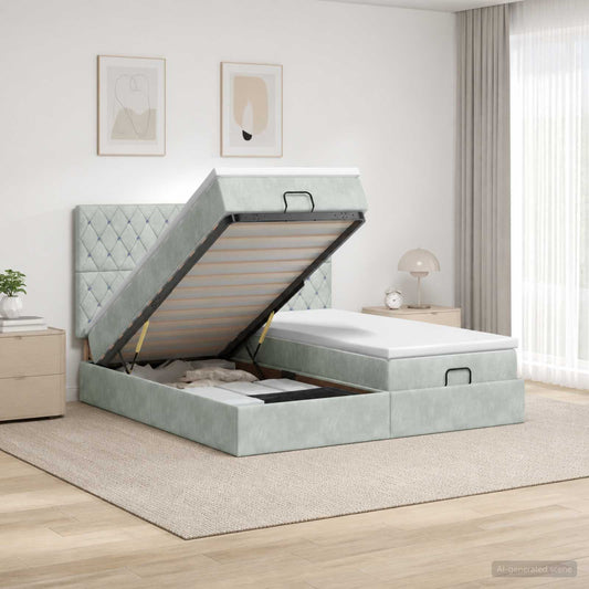 Letto Ottomano con Materasso e LED Grigio Chiaro 200 x 200 cm - homemem39