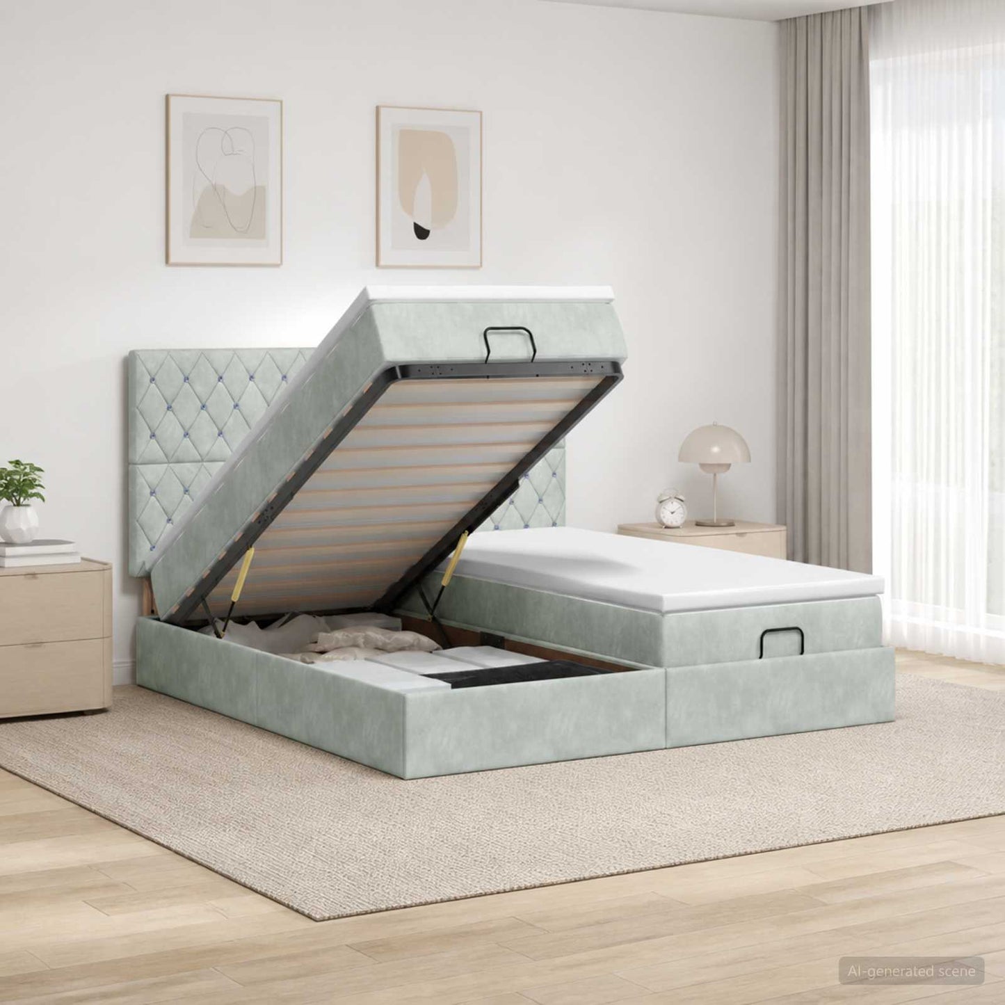 Letto ottomano con materasso 2 pz Grigio Chiaro Velluto