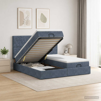 Letto Ottomano con Materasso e LED Grigio Scuro 160 x 200 cm | homemem39