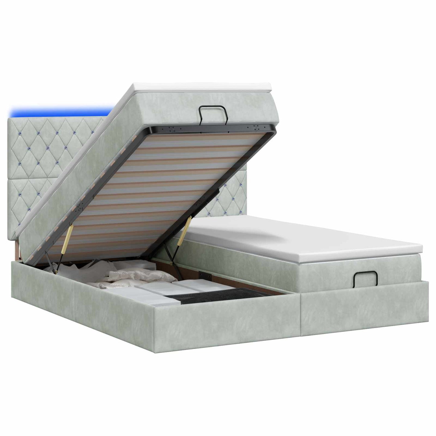 Letto Ottomano con Materasso e LED Grigio Chiaro 200 x 200 cm | homemem39