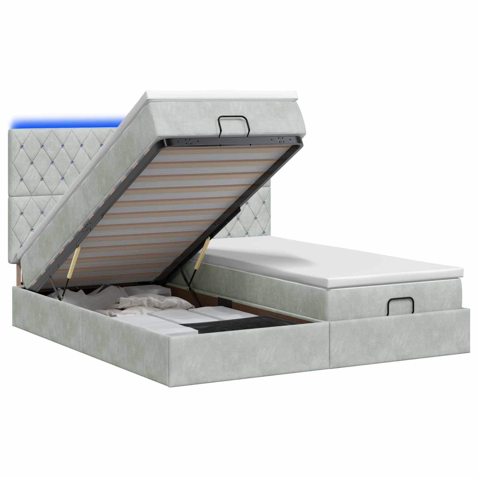 Letto Ottomano con Materasso e LED Grigio Chiaro 200 x 200 cm | homemem39