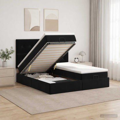 Letto Ottomano con Materasso e LED Nero 180 x 200 cm Velluto | homemem39
