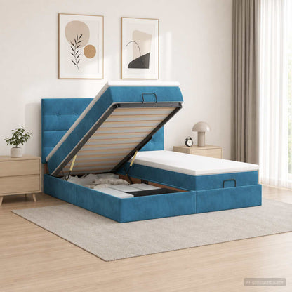 Letto Ottomano con Materasso e LED Blu scuro 200 x 200 cm