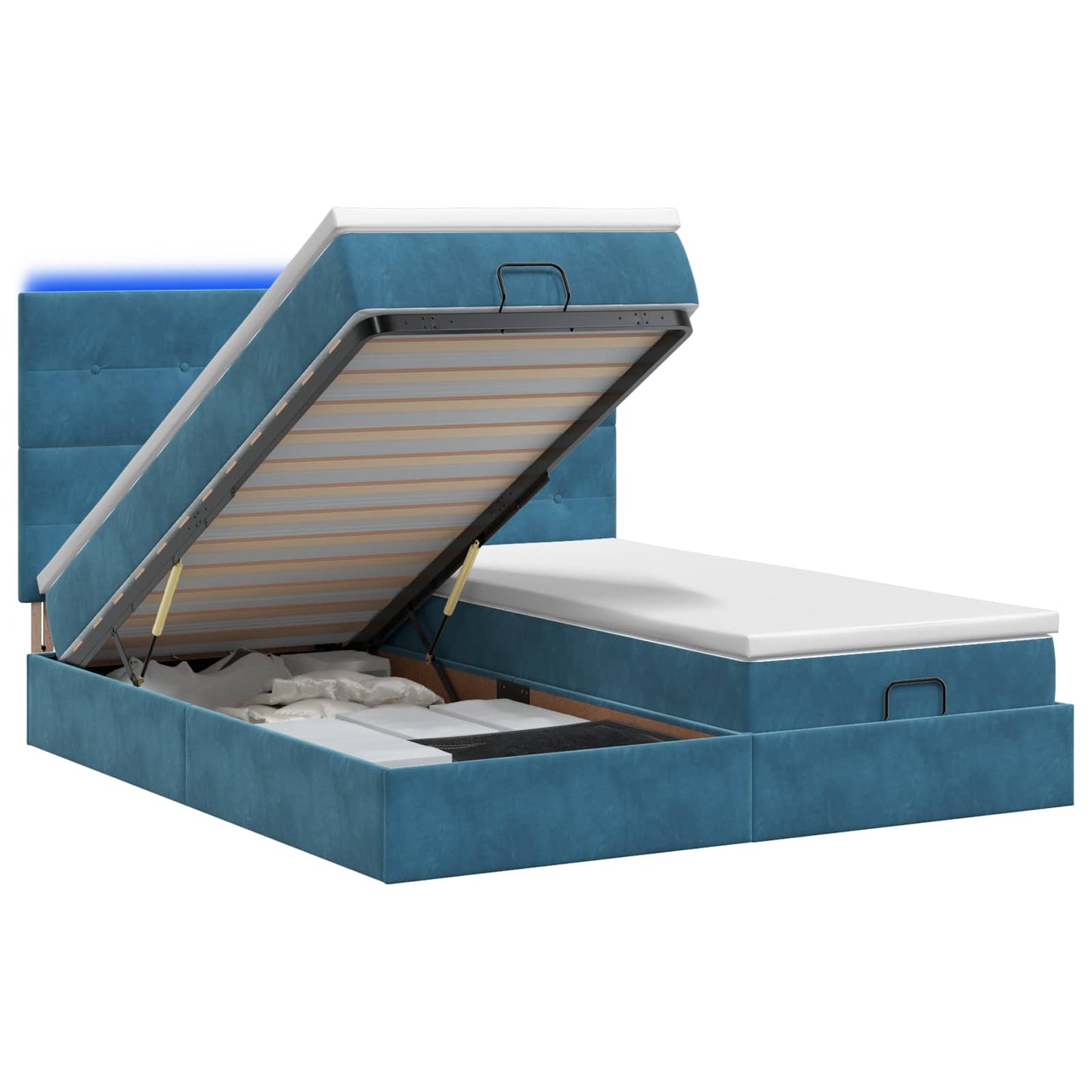 Letto Ottomano con Materasso e LED Blu scuro 180 x 200 cm