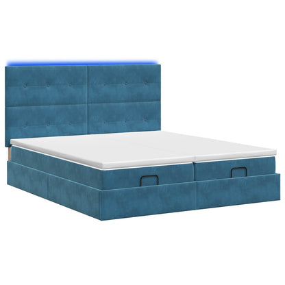Letto Ottomano con Materasso e LED Blu scuro 180 x 200 cm