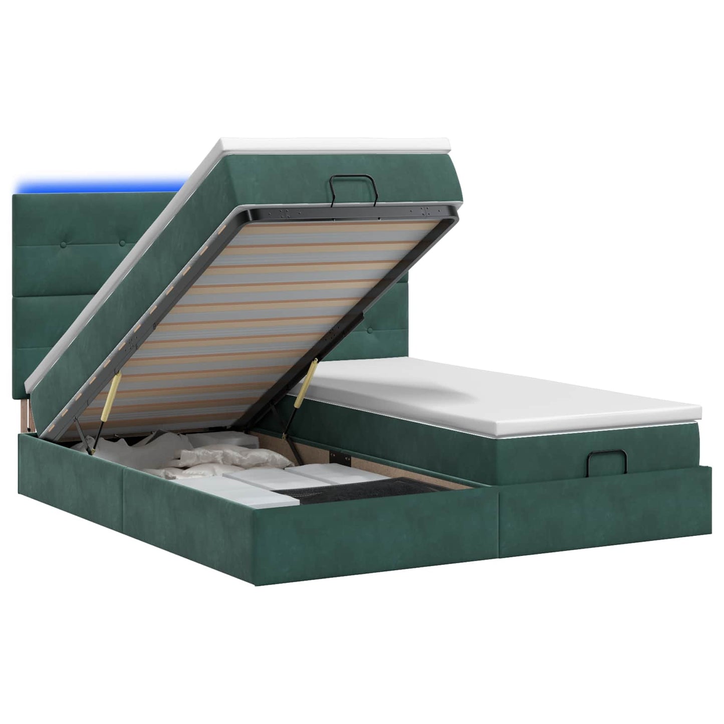 Letto Ottomano con Materasso e LED Verde Scuro 200 x 200 cm | homemem39
