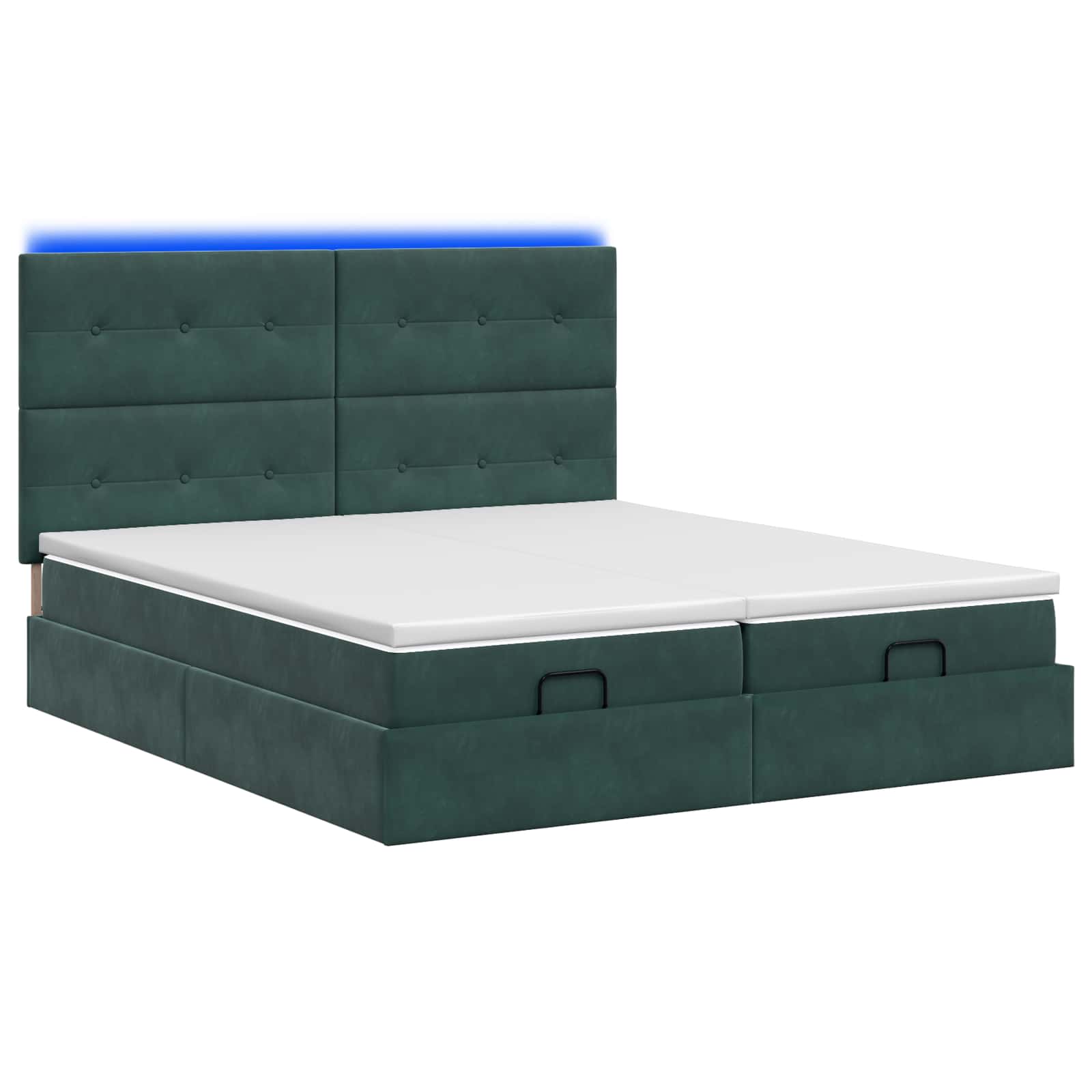 Letto Ottomano con Materasso e LED Verde Scuro 200 x 200 cm | homemem39