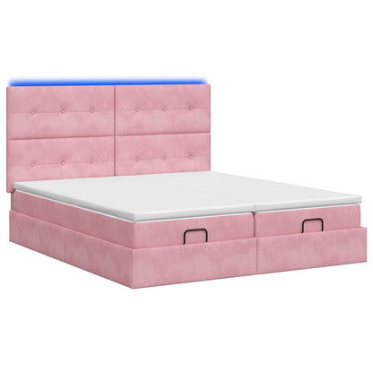Letto Ottomano con Materasso e LED Rosa 200 x 200 cm Velluto | homemem39