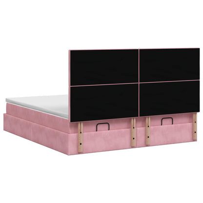 Letto Ottomano con Materasso e LED Rosa 200 x 200 cm Velluto