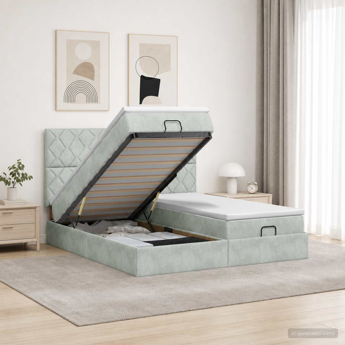 Letto ottomano con materasso 2 pz Grigio Chiaro Velluto | homemem39