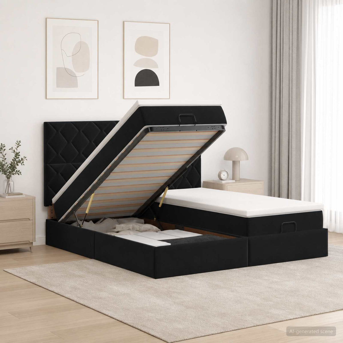 Letto Ottomano con Materasso e LED Nero 180 x 200 cm Velluto | homemem39