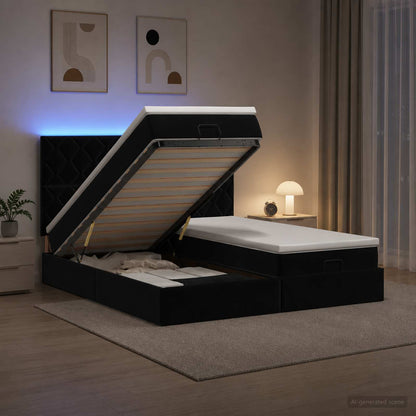 Letto Ottomano con Materasso e LED Nero 180 x 200 cm Velluto