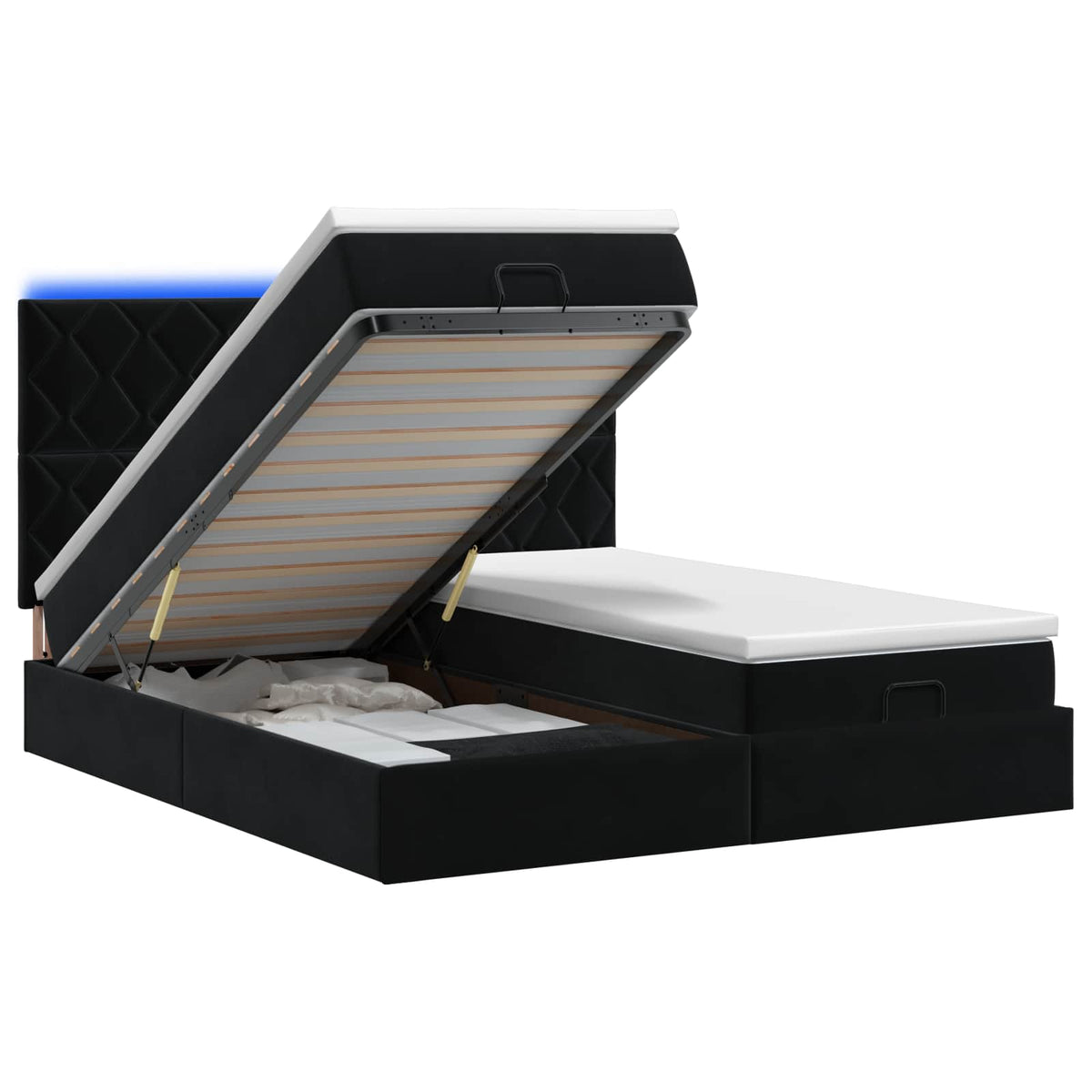 Letto Ottomano con Materasso e LED Nero 180 x 200 cm Velluto | homemem39
