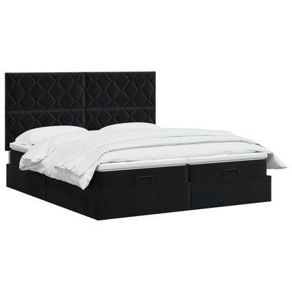 Letto Ottomano con Materasso e LED Nero 180 x 200 cm Velluto | homemem39