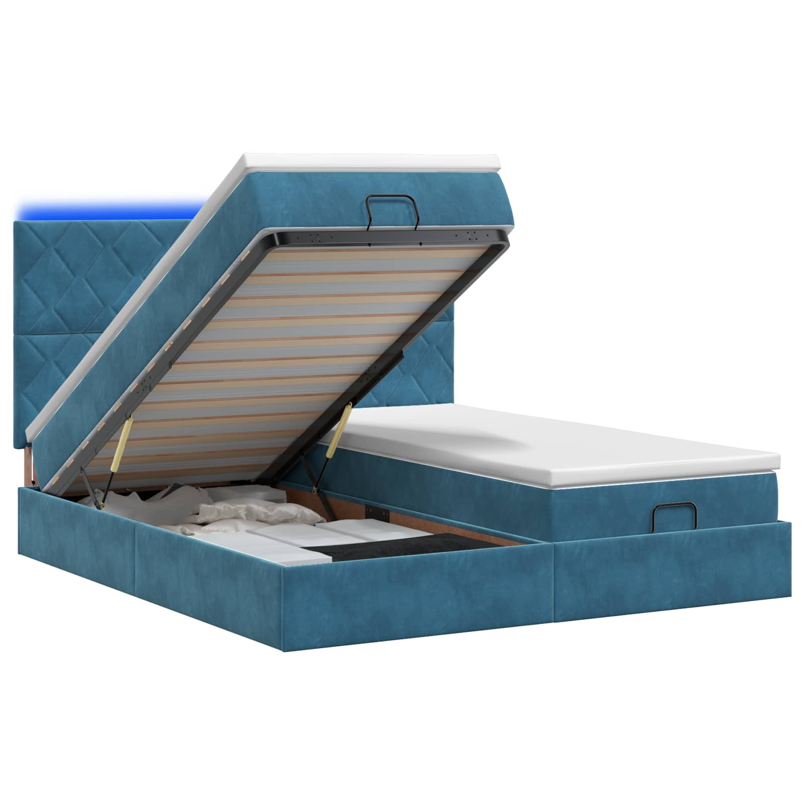 Letto Ottomano con Materasso e LED Blu scuro 200 x 200 cm | homemem39