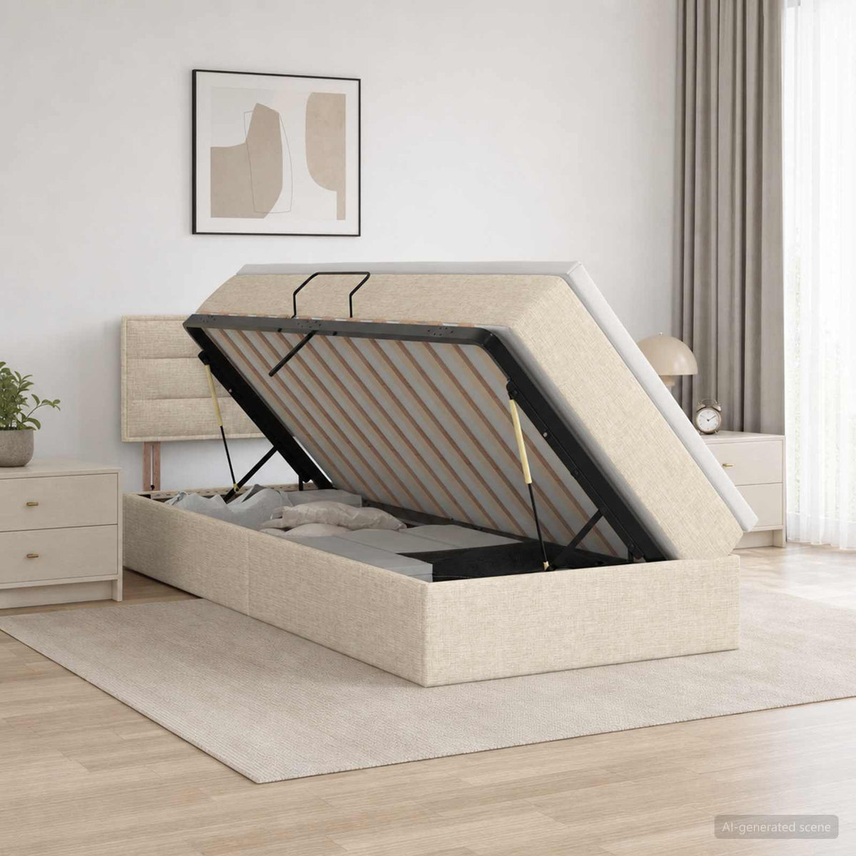 Letto con contenitore e materasso Crema 100 x 200 cm Velluto | homemem39