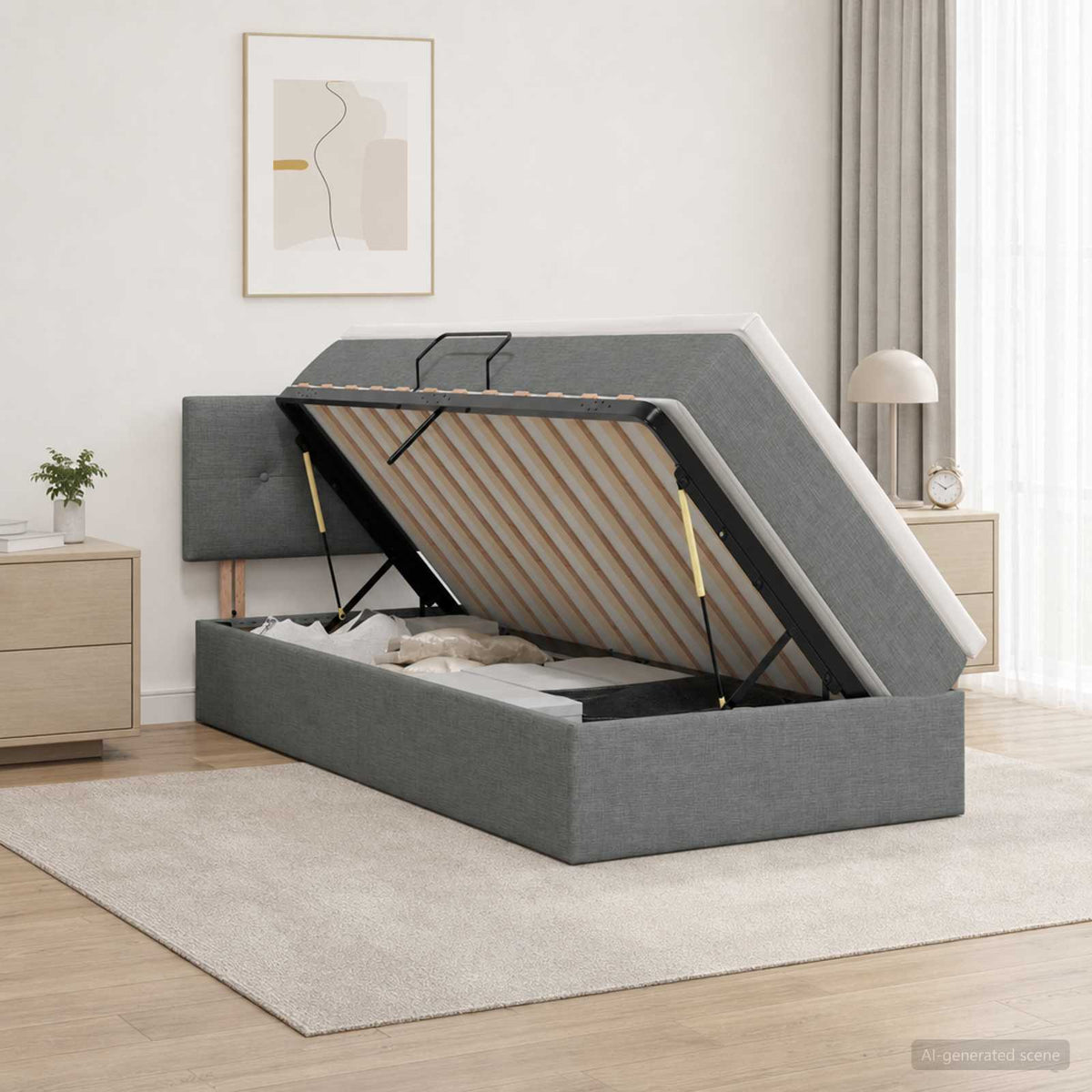 Letto con contenitore e materasso Grigio Scuro 90 x 200 cm