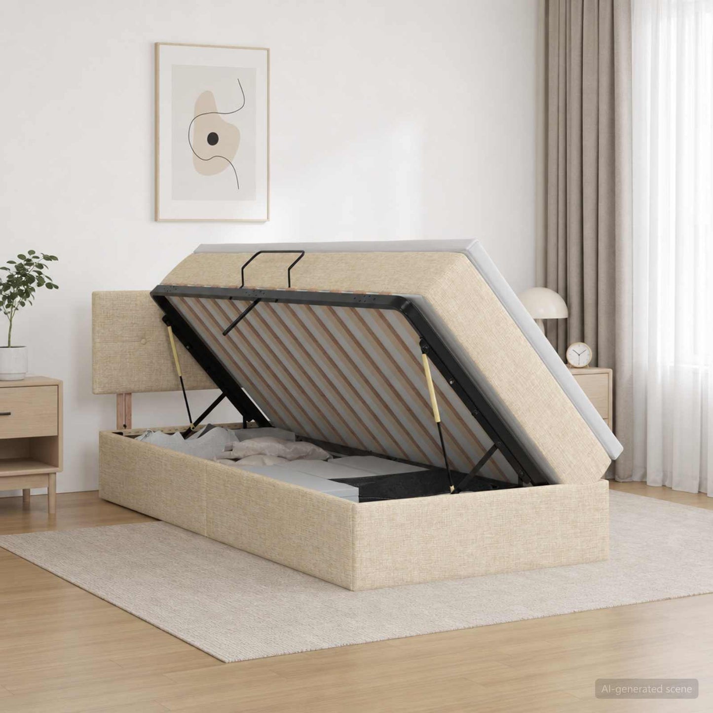 Letto con contenitore e materasso Crema 100 x 200 cm Velluto | homemem39