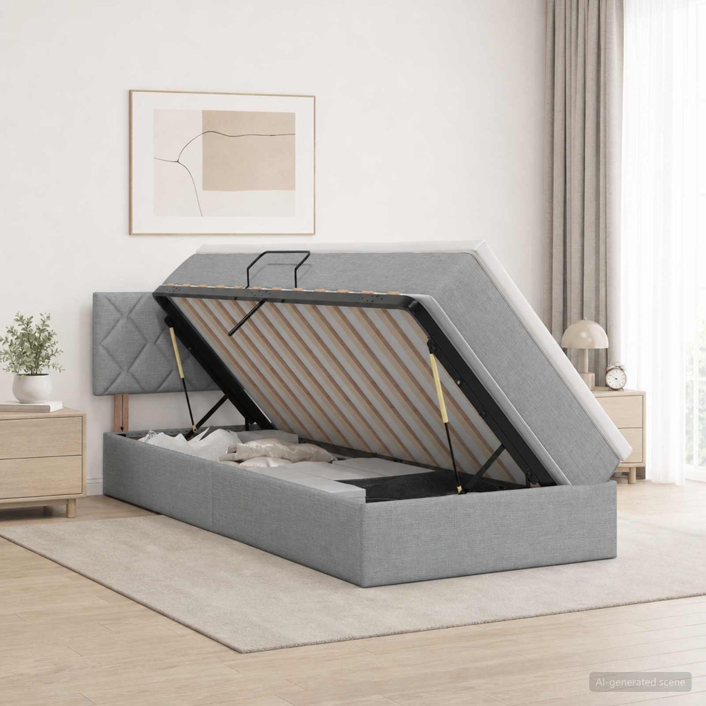Letto con contenitore e materasso Grigio Chiaro 100 x 200 cm | homemem39