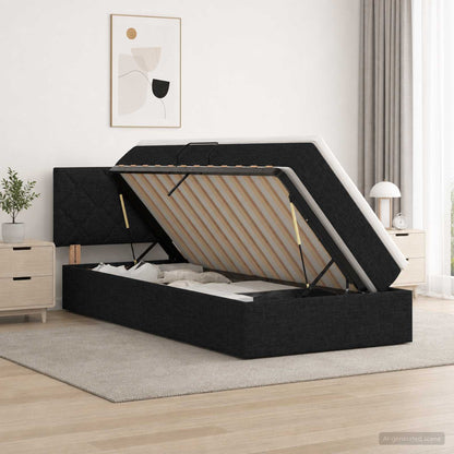 Letto con contenitore LED e materasso Nero 90 x 190 cm Tessuto