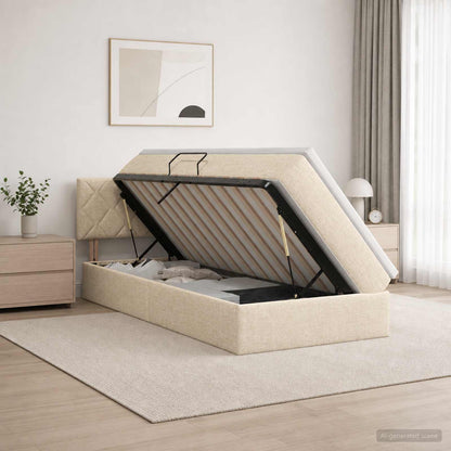 Letto con contenitore e materasso Crema 100 x 200 cm Velluto | homemem39