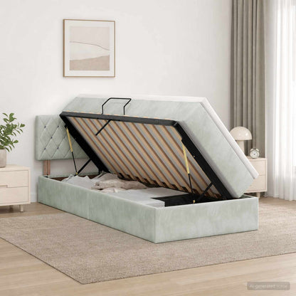 Letto con contenitore LED e materasso Grigio Chiaro