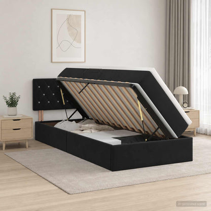 Letto con contenitore LED e materasso Nero 100 x 200 cm Velluto