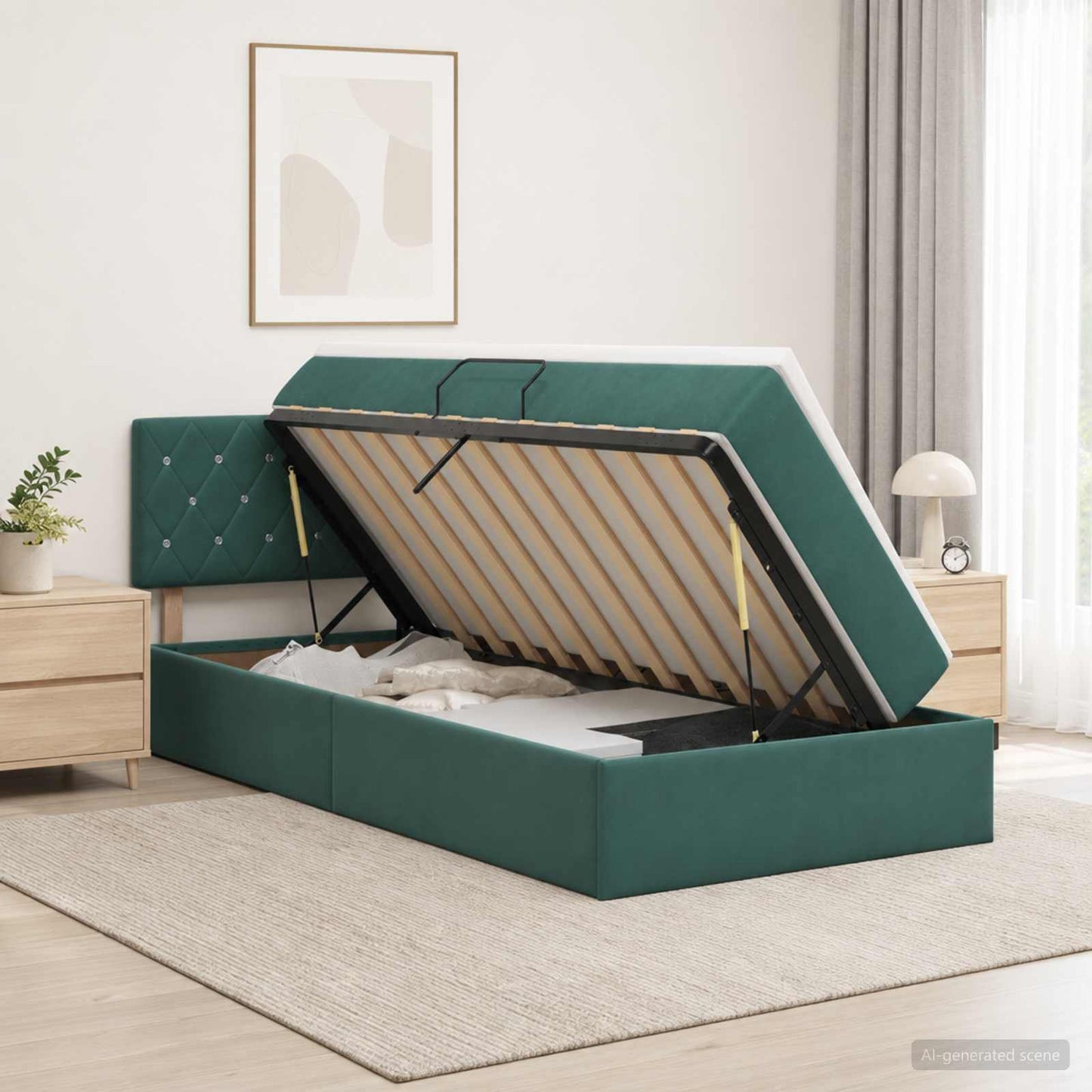 Letto con contenitore LED e materasso Verde Scuro 100 x 200 cm
