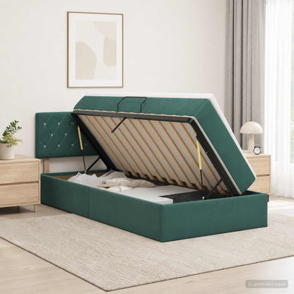 Letto con contenitore LED e materasso Verde Scuro 100 x 200 cm