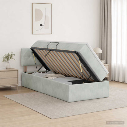 Letto con contenitore LED e materasso Grigio Chiaro 90 x 190 cm